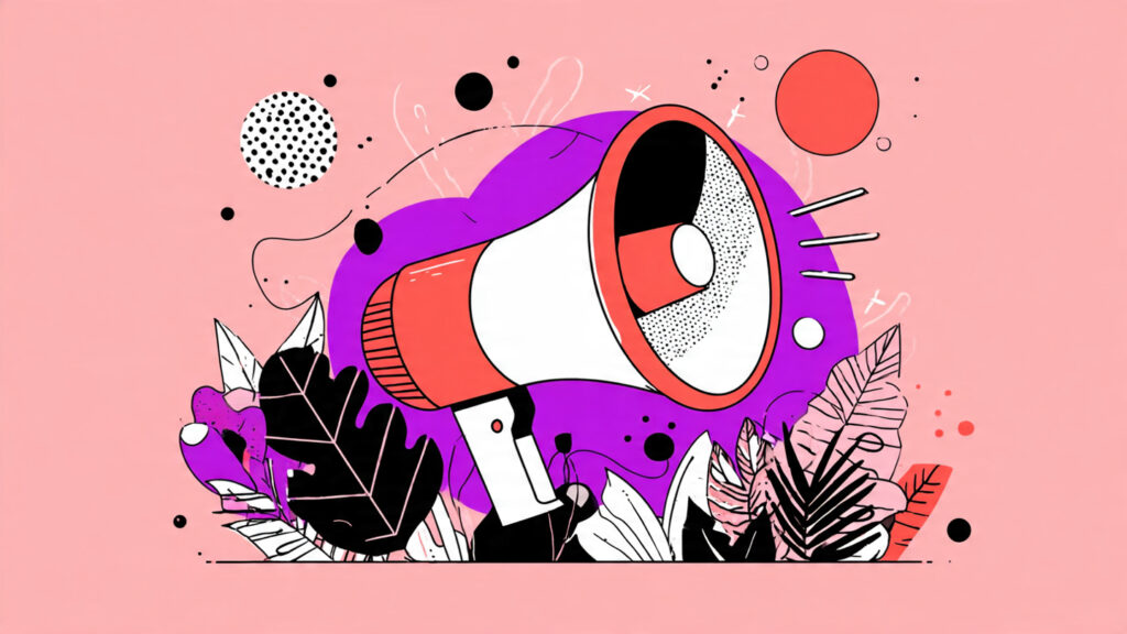 piores- conselhos-sobre-empreender-marketing-digital. uma ilustração de um megafone com cores vibrantes