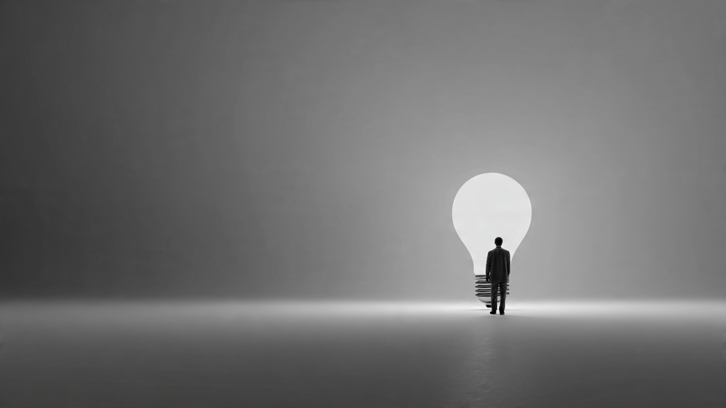 Uma pessoa indo em direção a uma luz acesa no fundo do cenário.